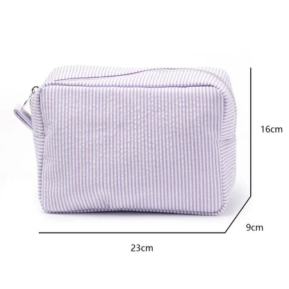 Seersucker Ruffle Cosmetic Pouch - Portable Makeup Bag